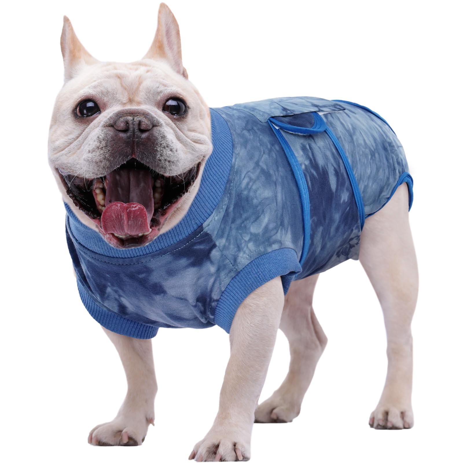 Kuoser dog surgery recovery suit in blue tie-dye for post-op protection and comfort