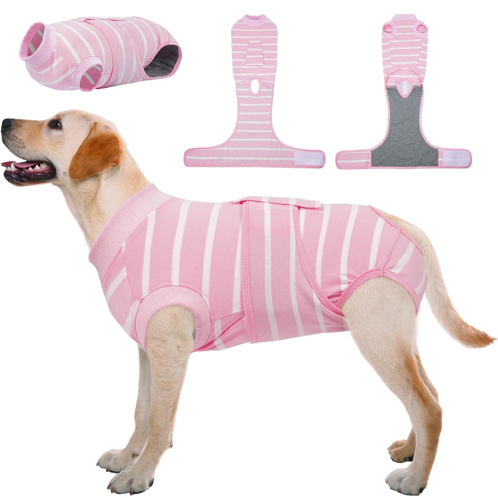 Kuoser recovery suit pink stripes close-up showing breathable, soft, comfortable material for recovery