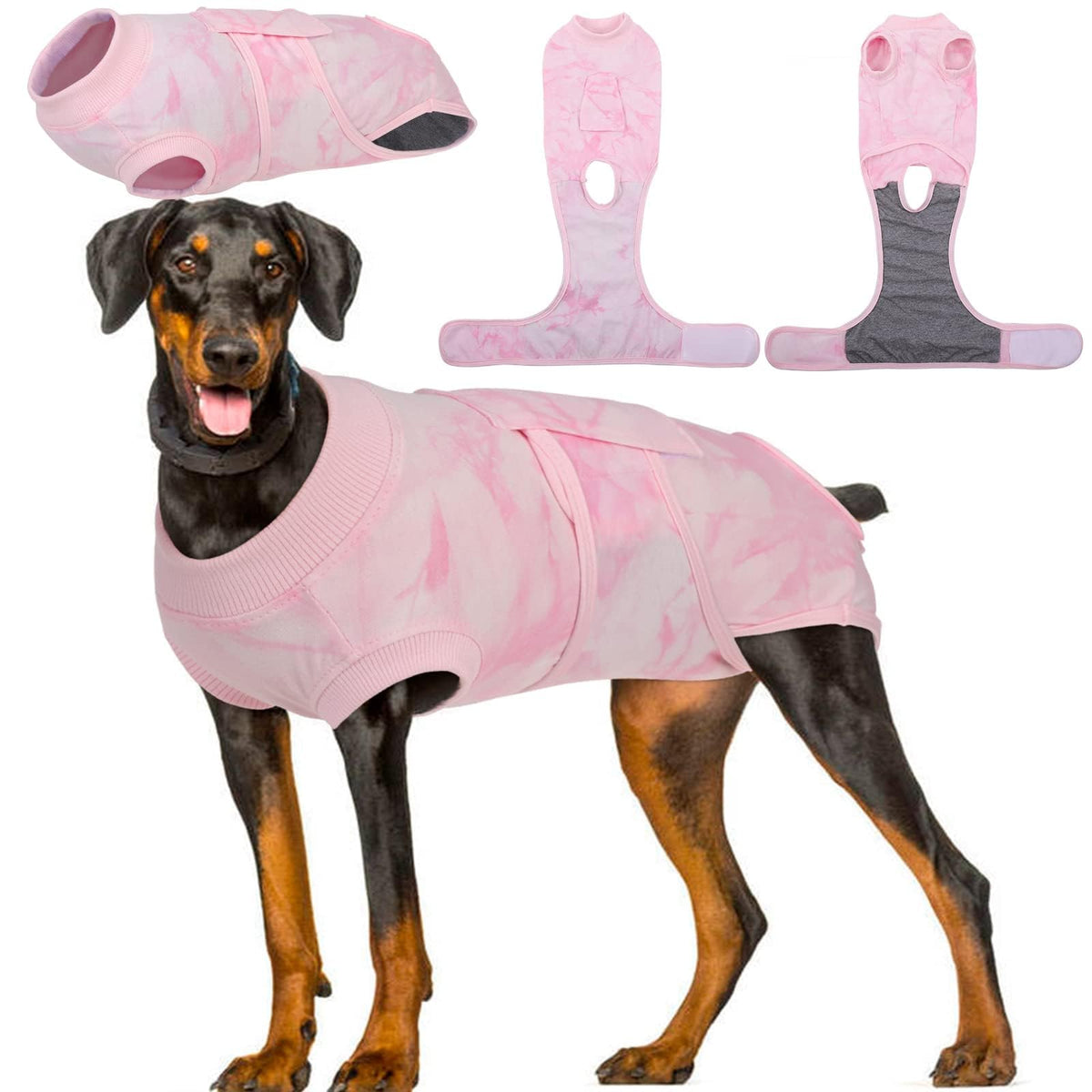 Kuoser dog surgery recovery suit pink tie dye 2xl worn for post-op protection and comfort