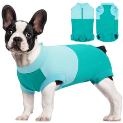 Kuoser dog surgery suit back zipper close-up highlighting anti-pinch feature for comfortable post-op wear.