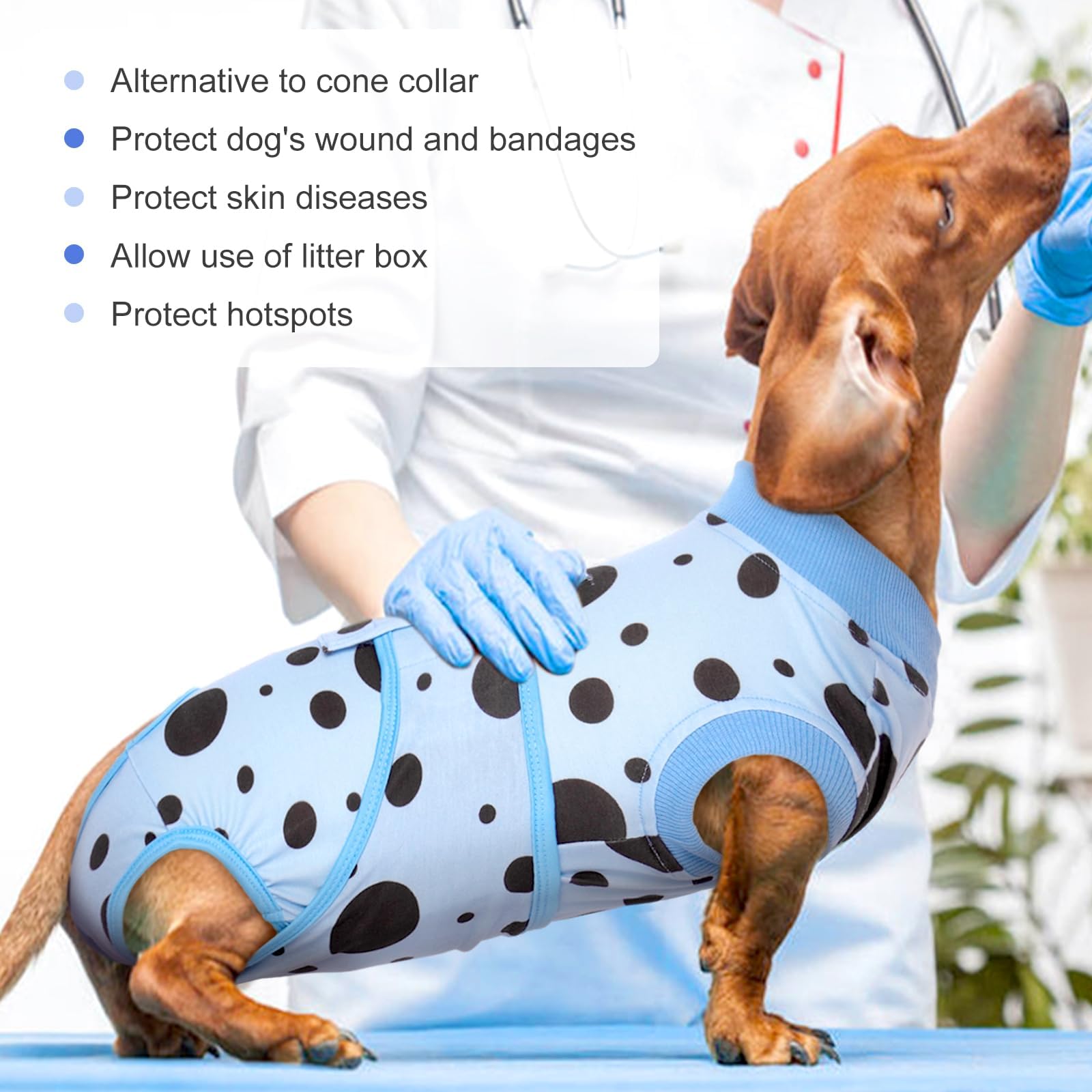 Kuoser packaging image displays versatile dog sizes for the surgery suit