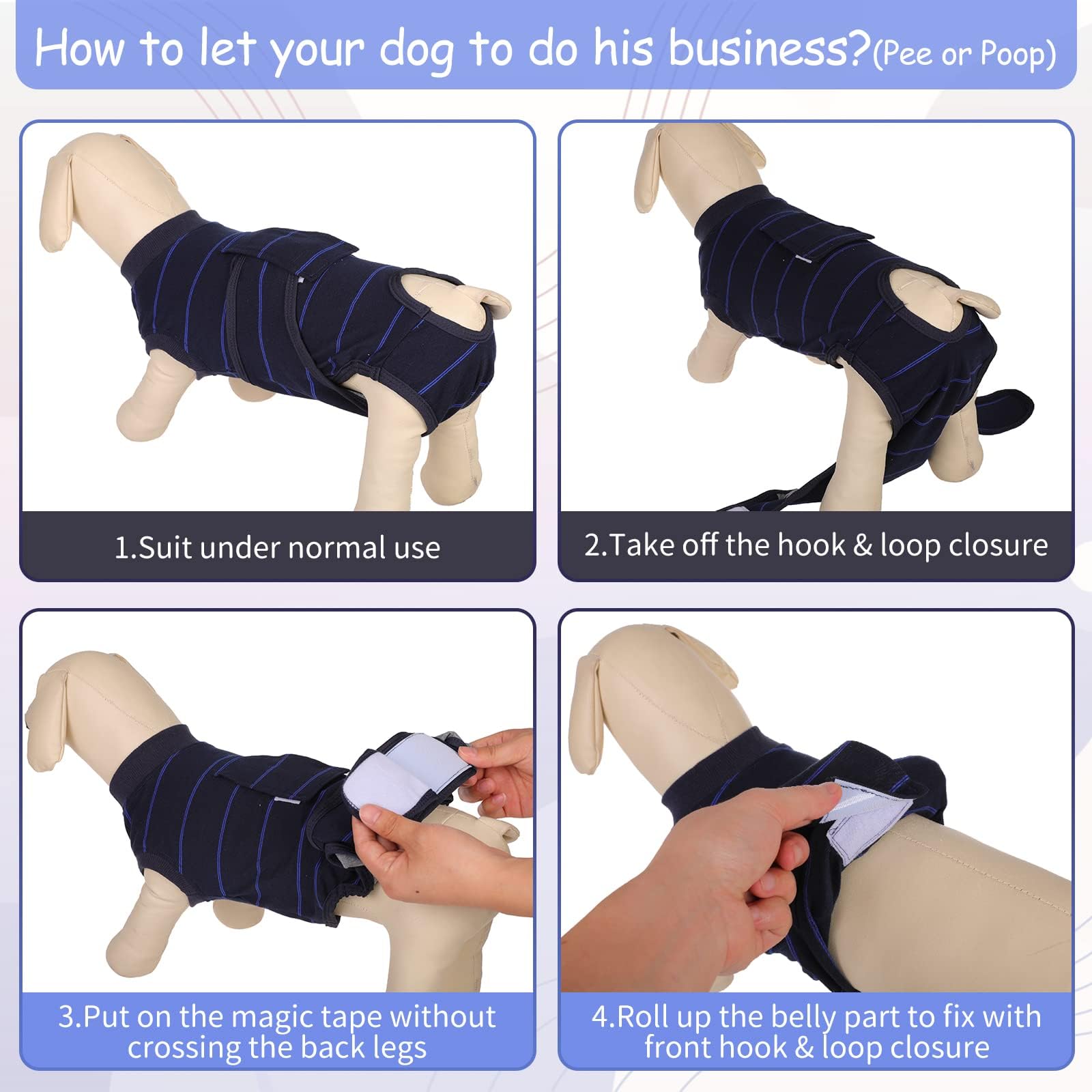 Magic tape closure on Kuoser dog surgery recovery suit for easy on and off