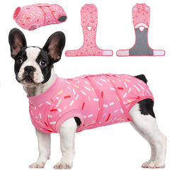 Kuoser Dog Surgery Suit PinkRibbon XS back view shows snug post-op coverage