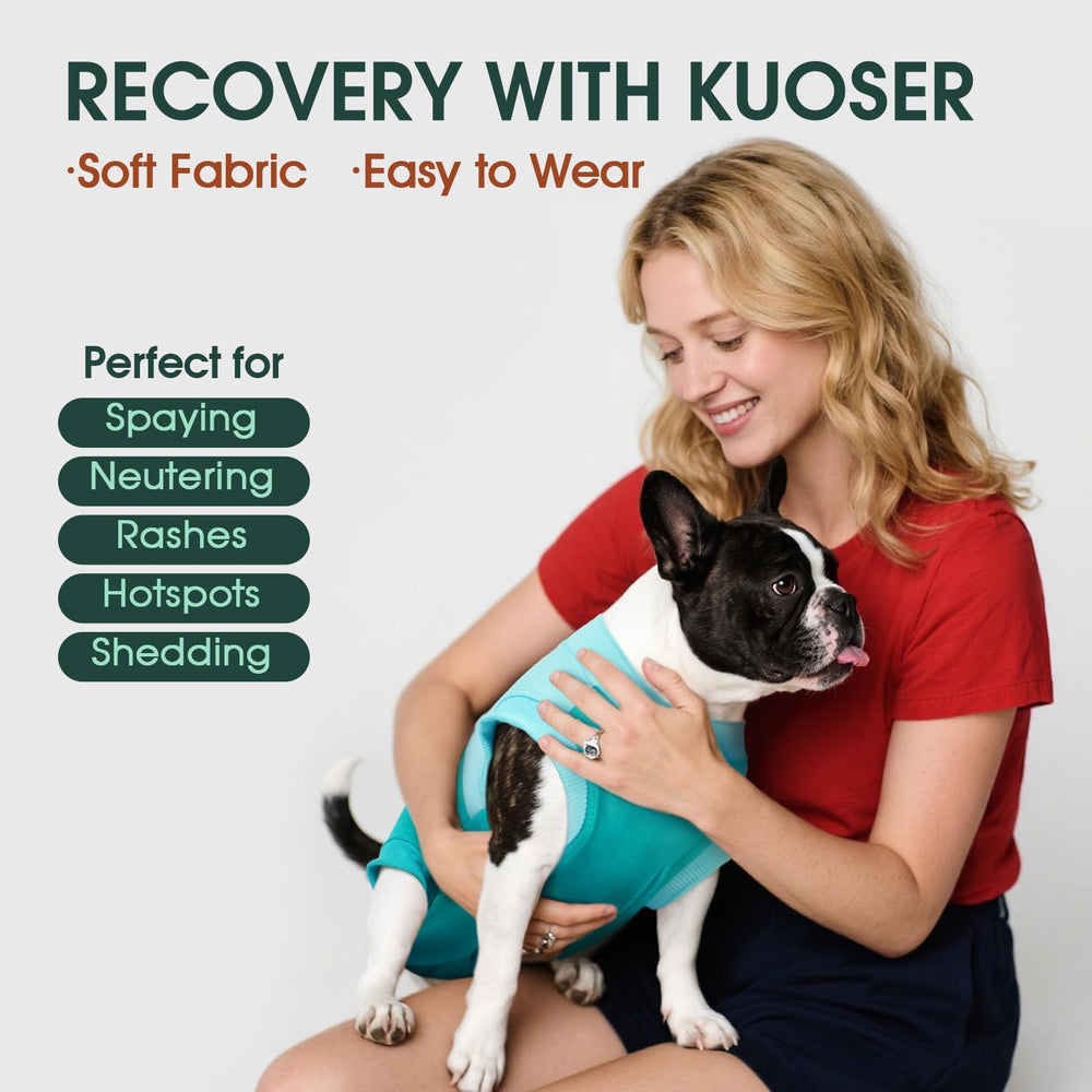 Kuoser dog surgery suit covers surgical wounds to reduce licking during recovery.
