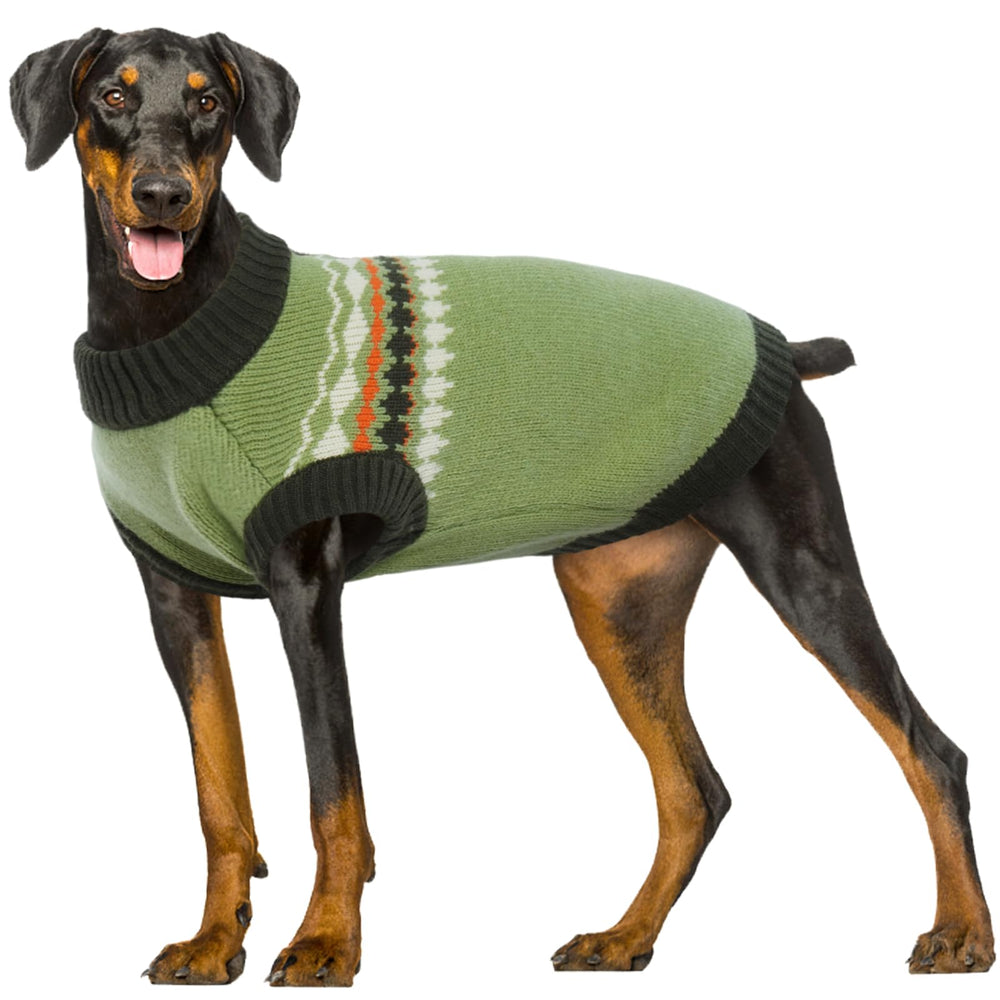 Kuoser dog sweater front view shows cozy knit for easy outdoor wear.