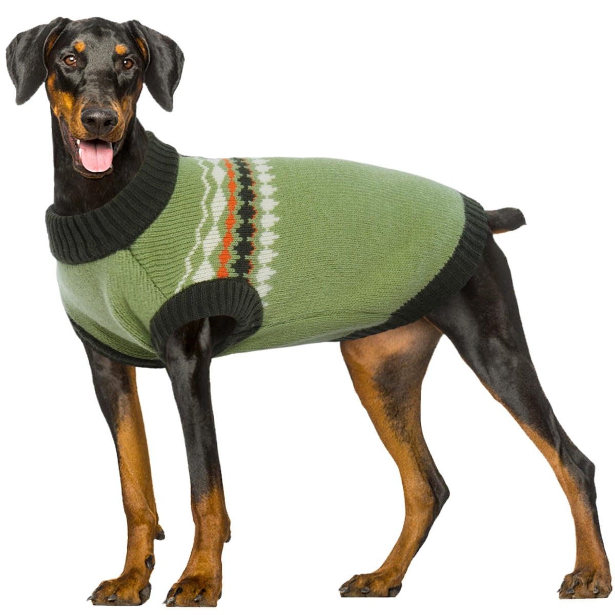 Kuoser dog sweater front view shows cozy knit for easy outdoor wear.