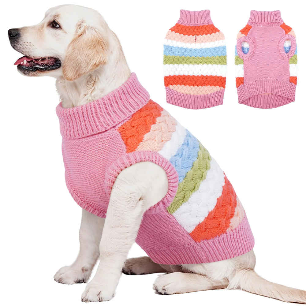 Kuoser dog sweater pink front view shows cozy warmth for chilly strolls