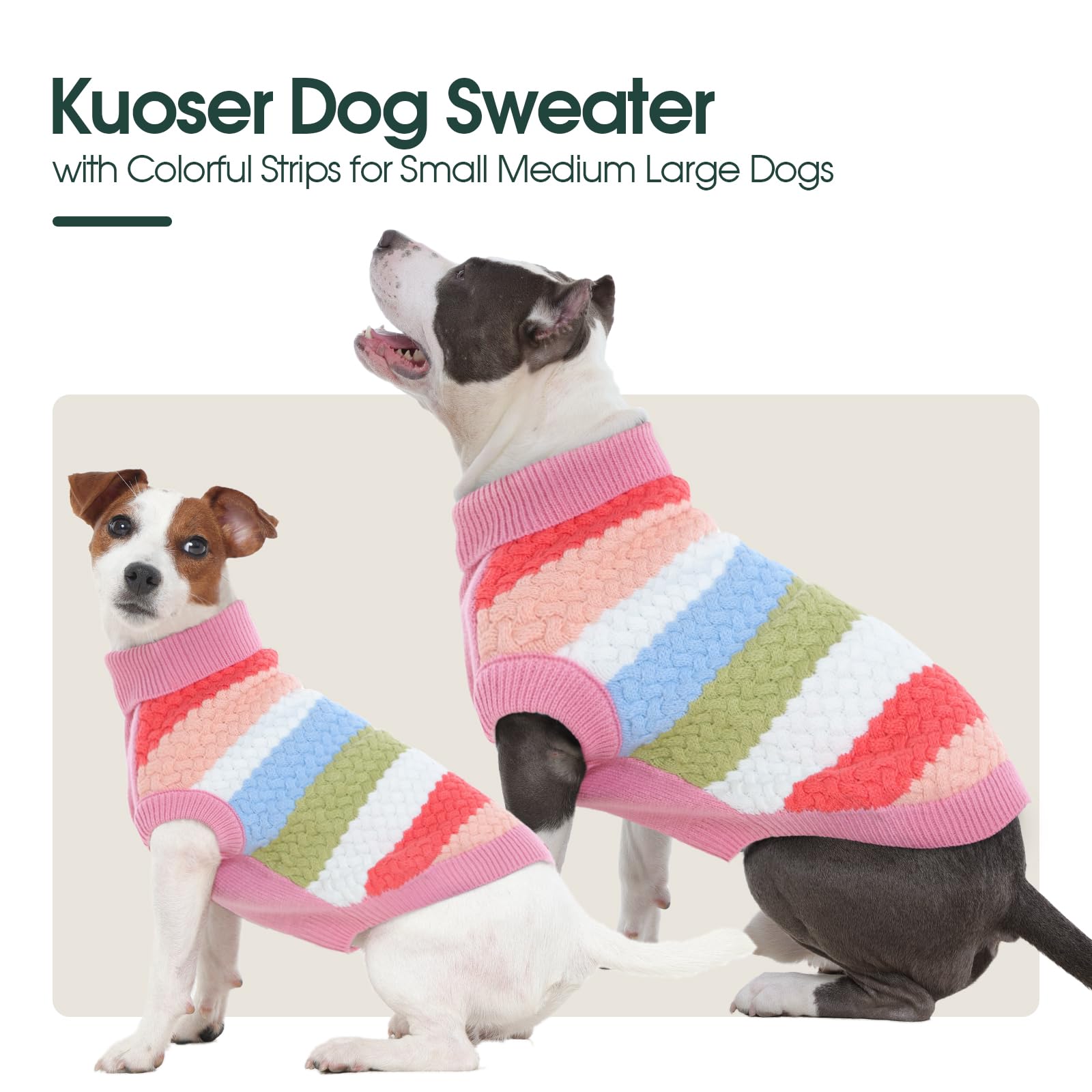 Kuoser pink dog sweater turtleneck detail adds neck warmth during cold walks