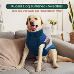 Kuoser dog sweater turtleneck-knit close-up demonstrates snug warmth.