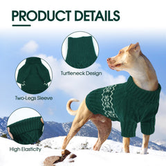 Kuoser Dog Sweater XL green ribbed cuffs provide snug comfort.