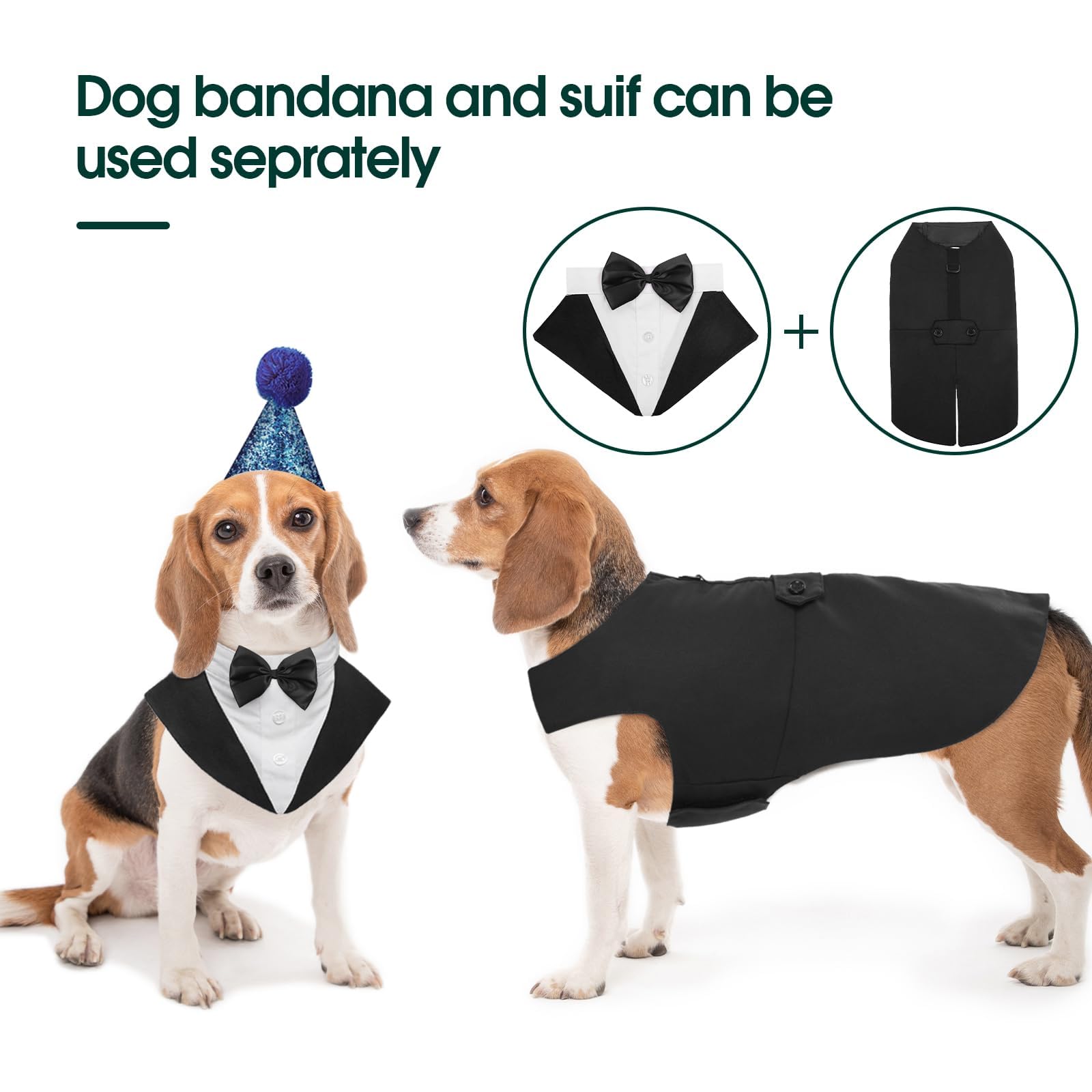 Kuoser Dog Tuxedo Bandana Set wedding-ready look captured on a dog