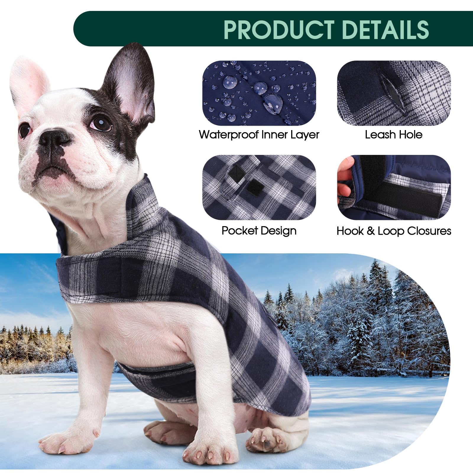 Kuoser plaid-side coat offers festive look for holiday outings.