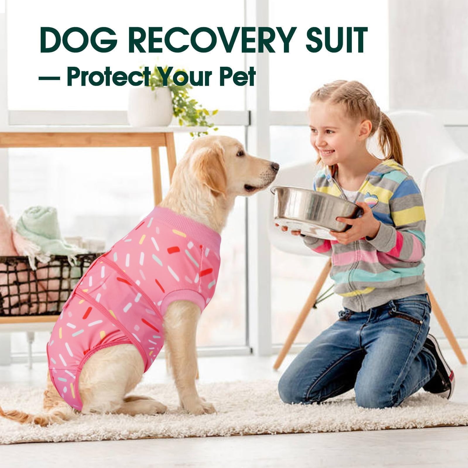 Kuoser pink-ribbon dog suit offers gentle protection with a feminine color.