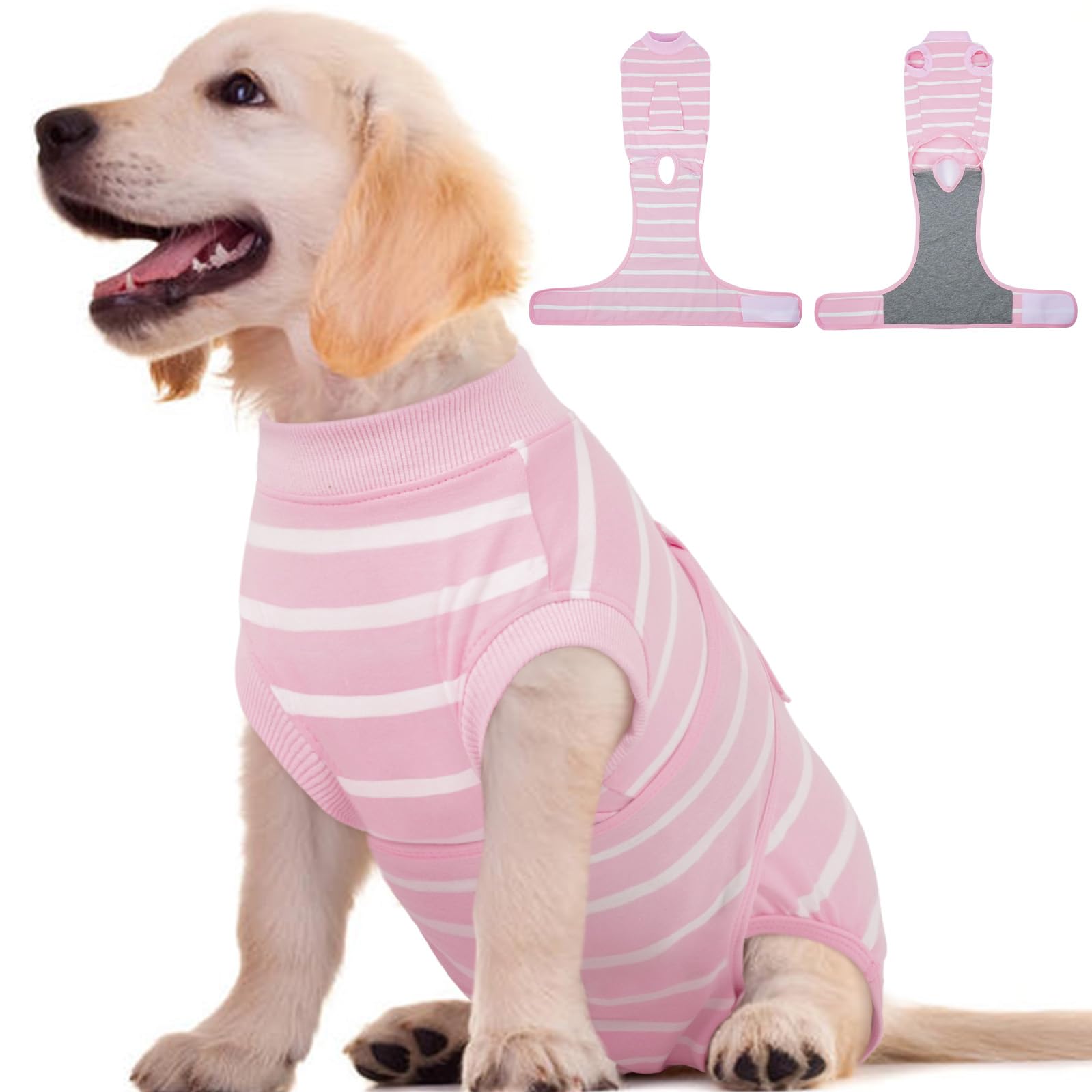 Kuoser pink-stripes dog surgery recovery suit for gentle healing and comfort