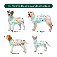 Kuoser recovery suit dog back view highlights full abdominal coverage for post-surgery wear.