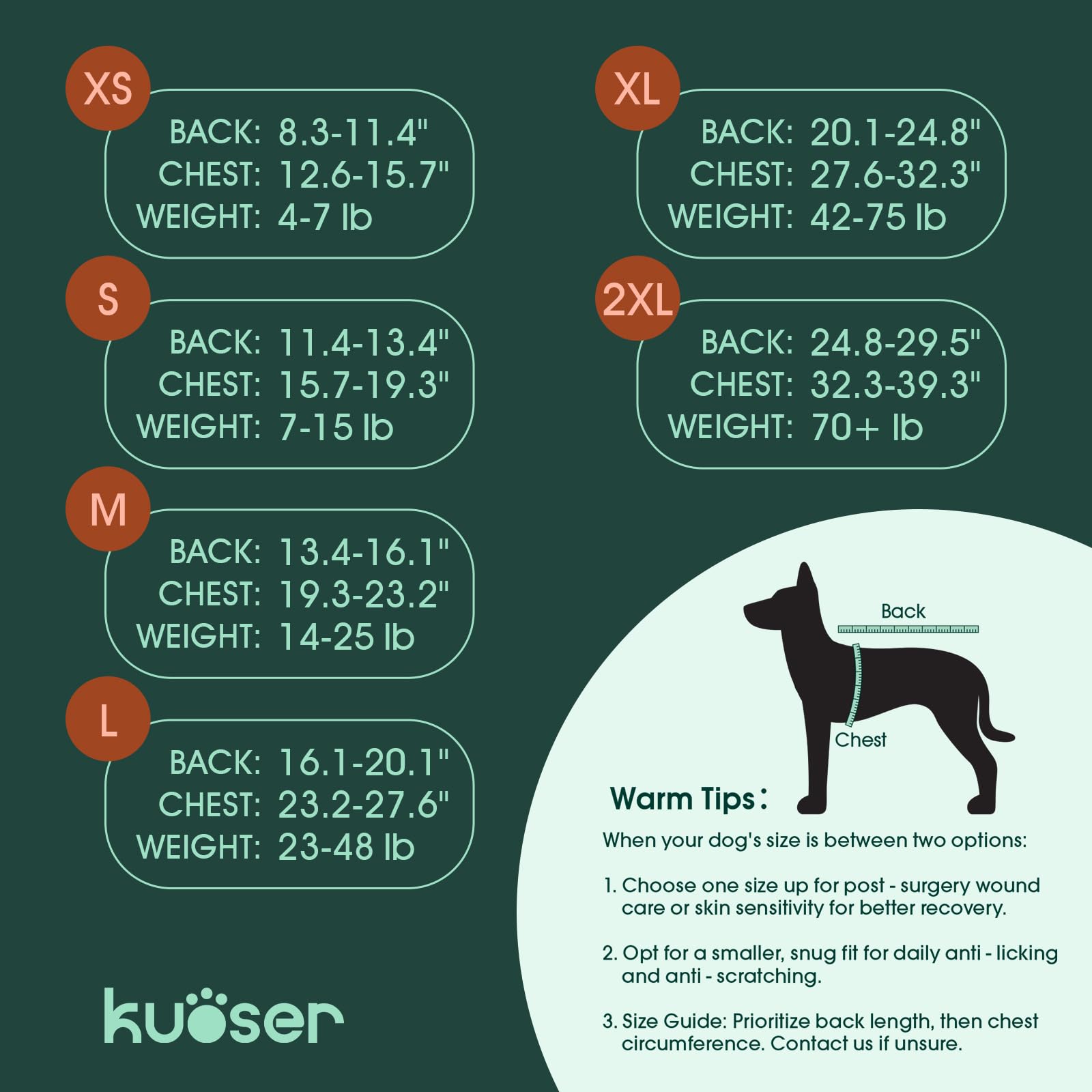 Kuoser Recovery Suit dog side wear demonstrates full body coverage for mobility