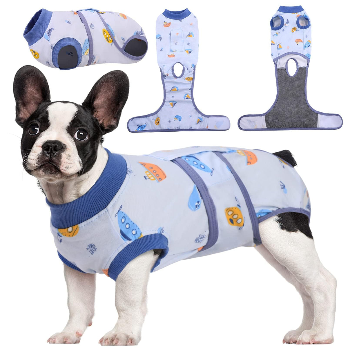 Kuoser recovery suit back view on a pet shows comfortable post-surgery fit and coverage