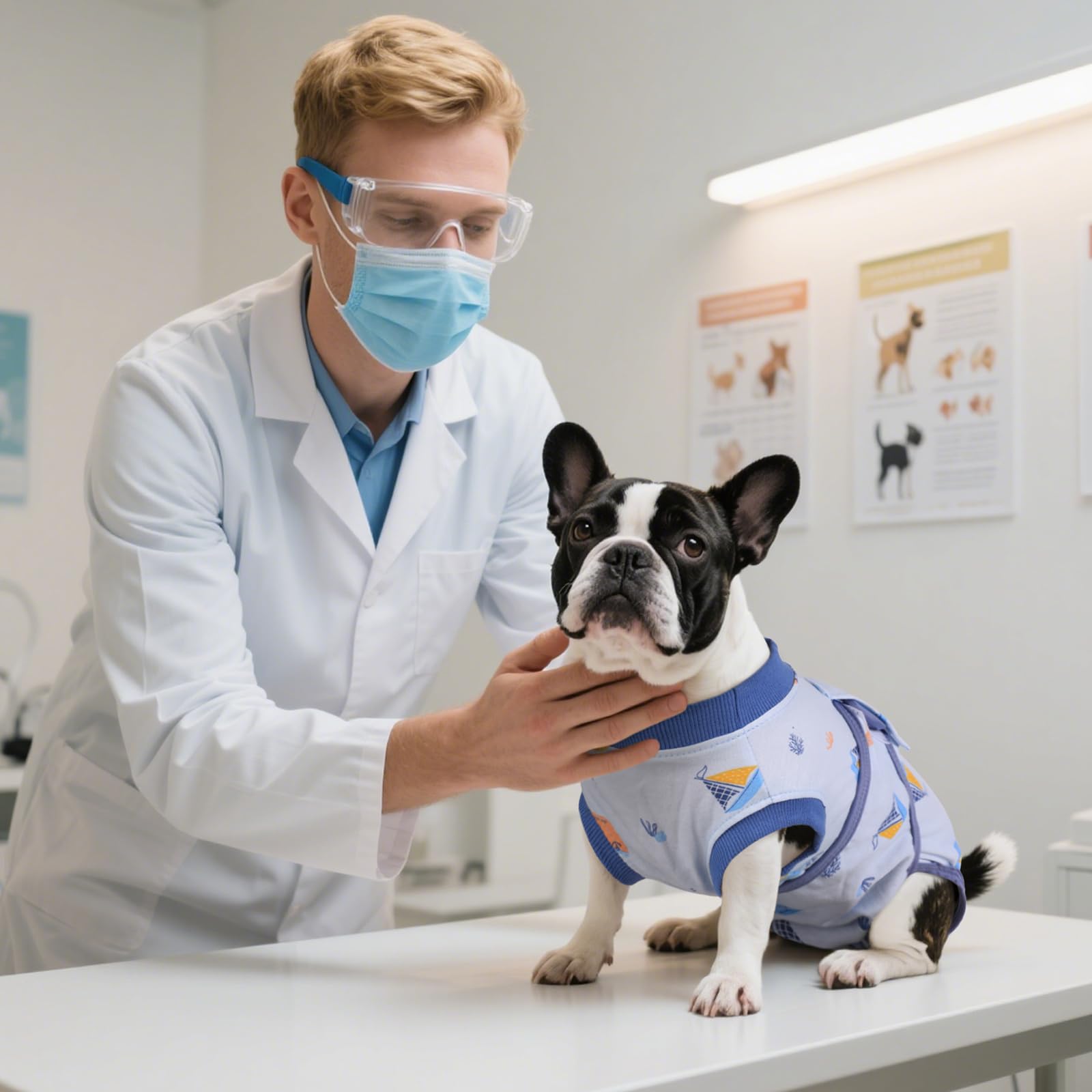 Kuoser recovery suit post-surgery wear demonstrated on a calm pet