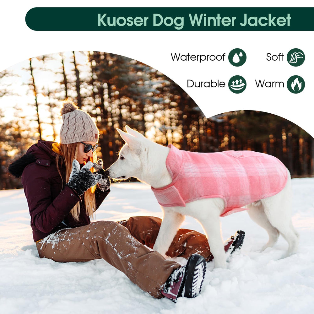 Kuoser Reversible Winter Coat windproof outer layer keeps dogs comfortable.