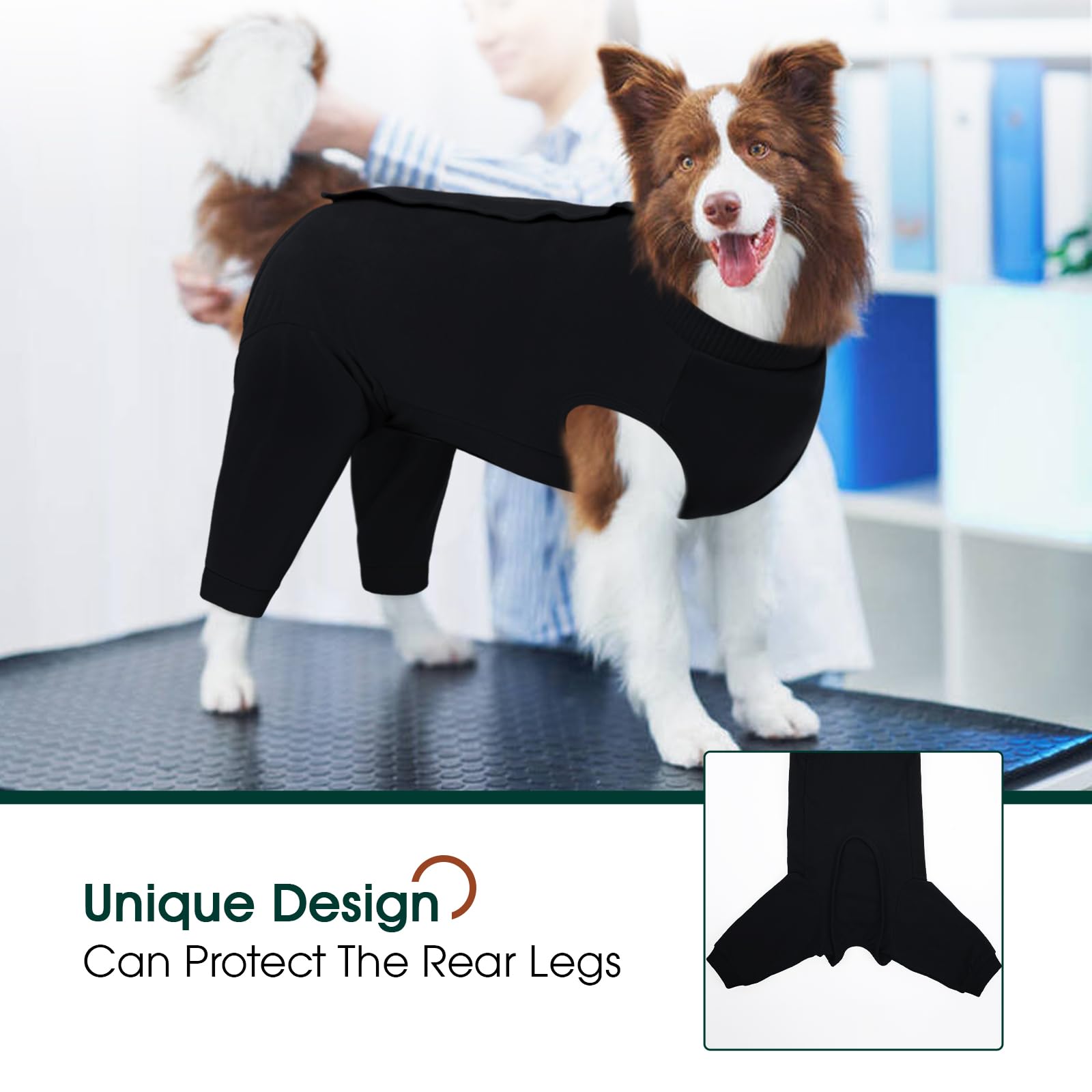 Kuoser spay/neuter recovery suit supports joints with a snug, gentle fit.
