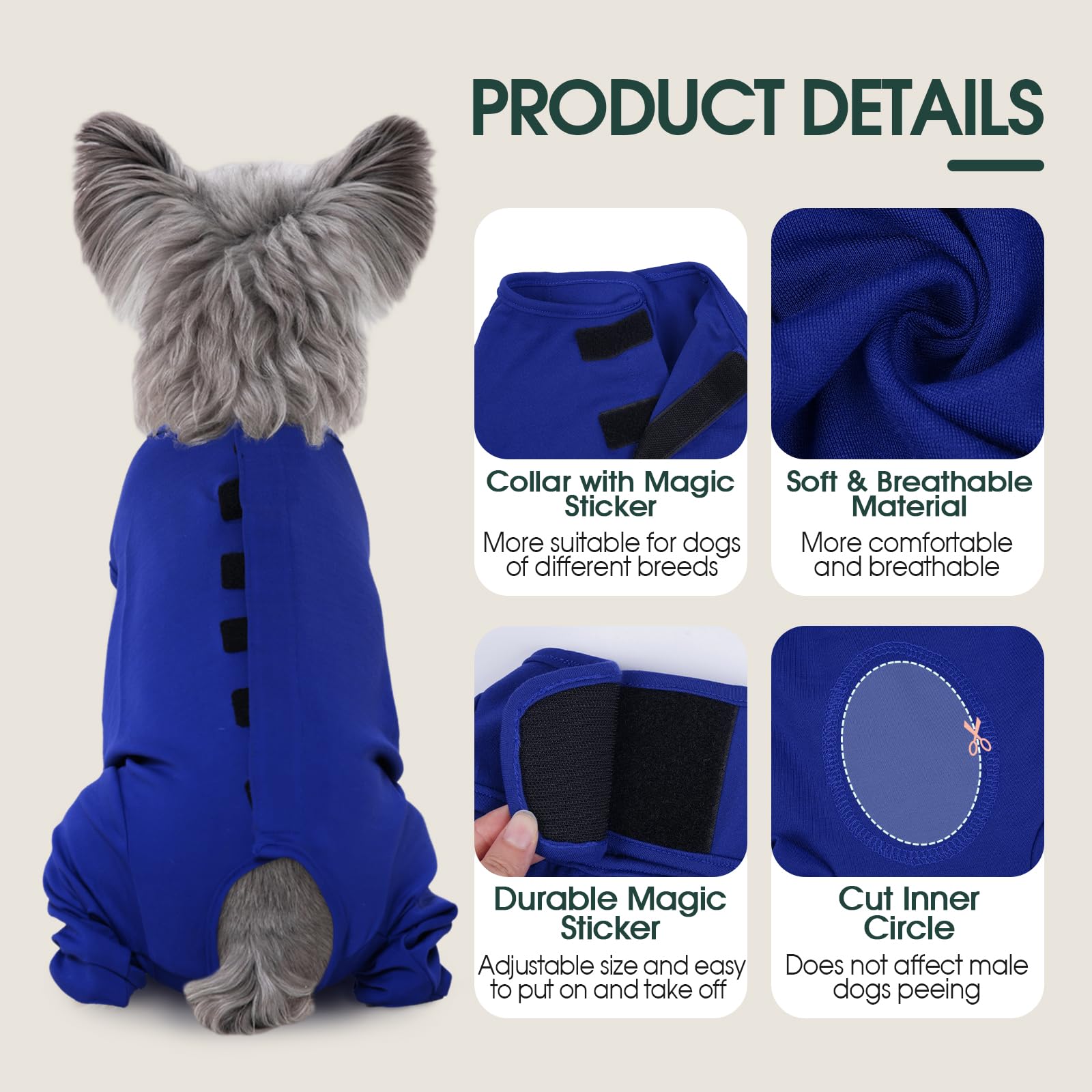 Kuoser surgery onesie offers an easy cone-free recovery option