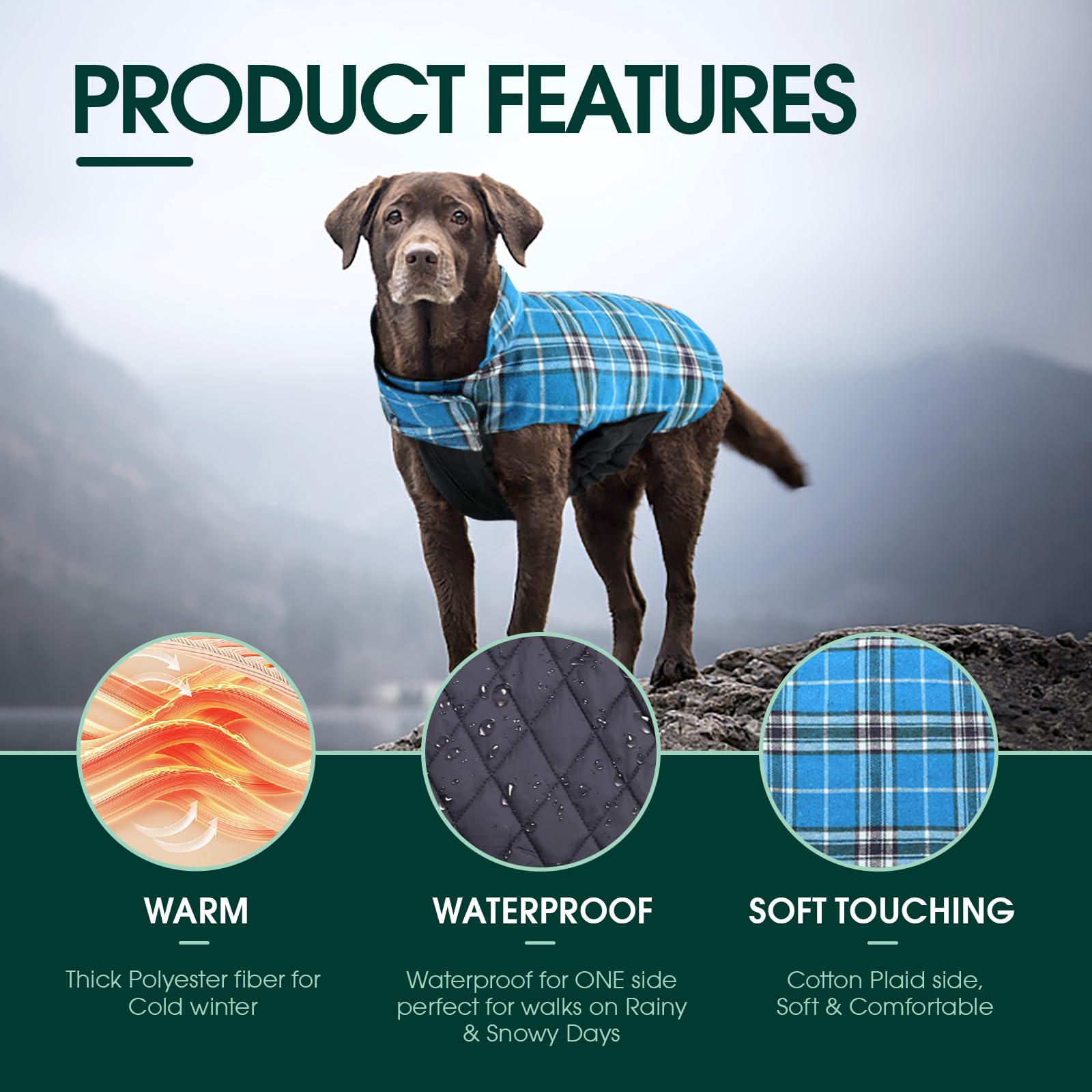 Kuoser Warm Dog Coat fleece lining closeup for warmth