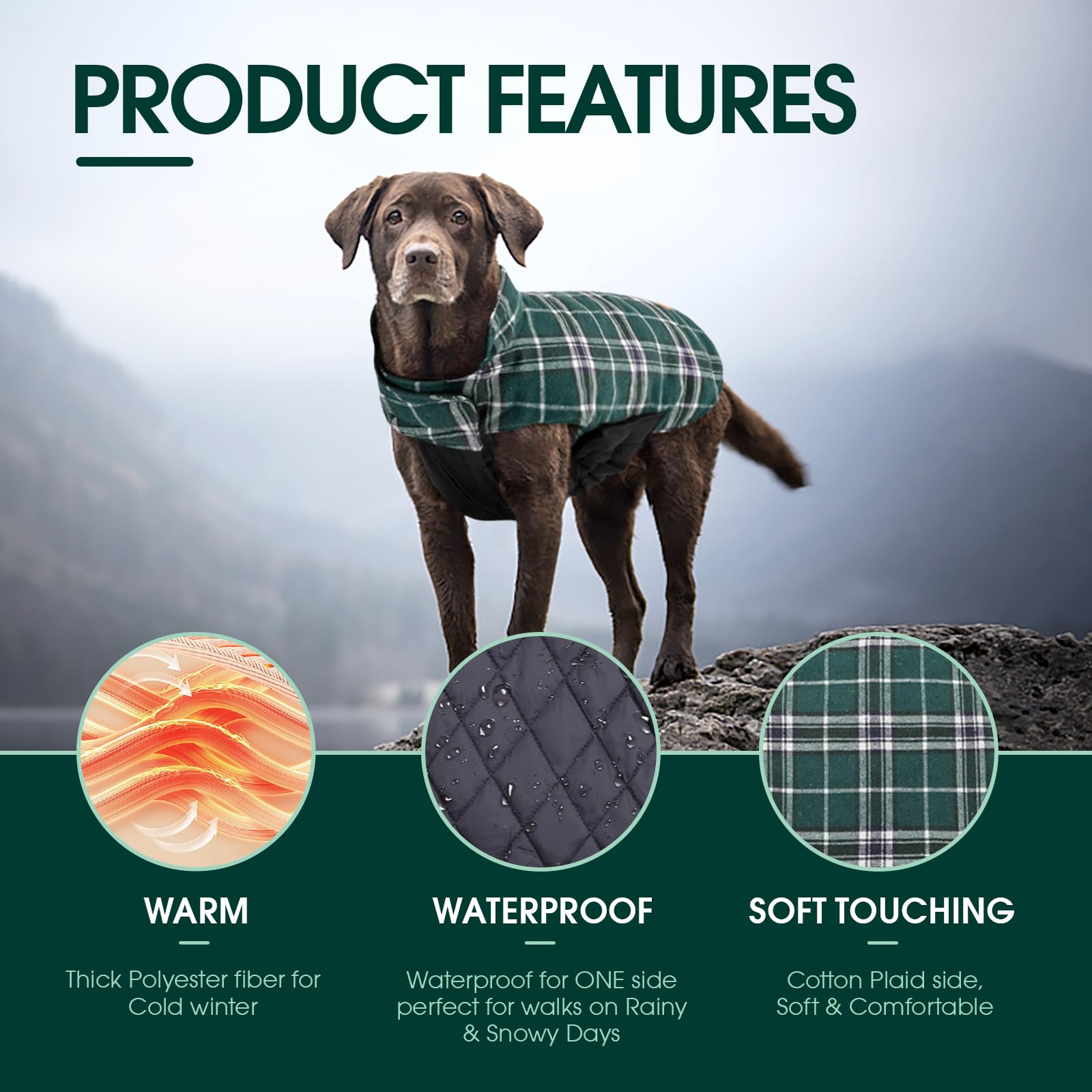Kuoser Warm Dog Coat reversible design offers versatile wearing options