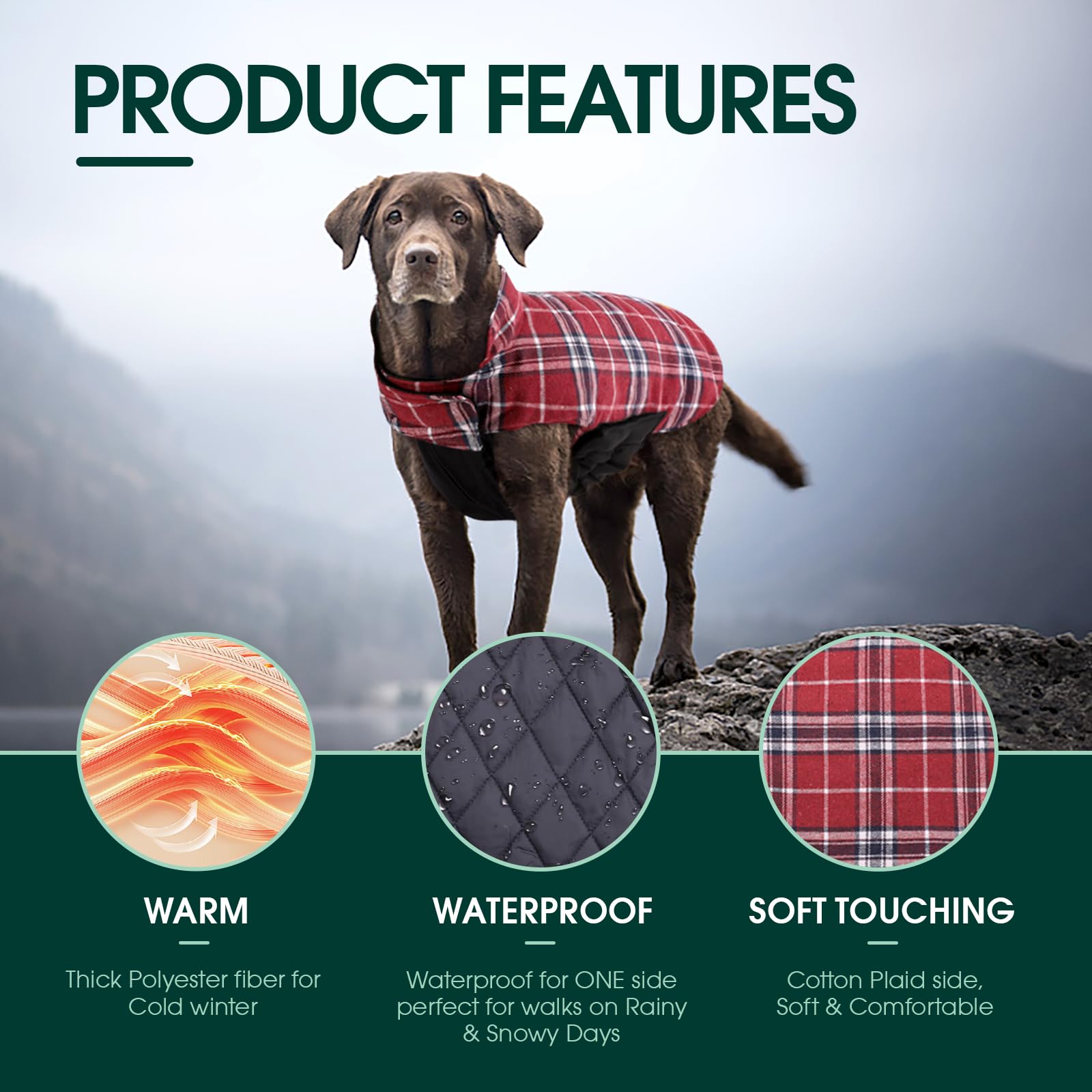 Kuoser warm dog coat reversible design offers two stylish looks