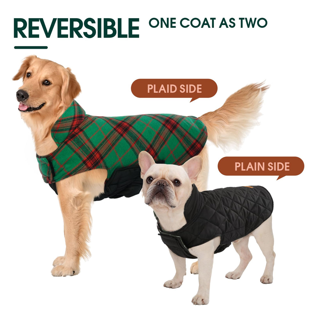 Kuoser warm dog coat reversible inside offers versatile styling options.