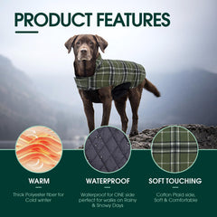 Kuoser warm dog coat reversible side demonstrates two looks in one.