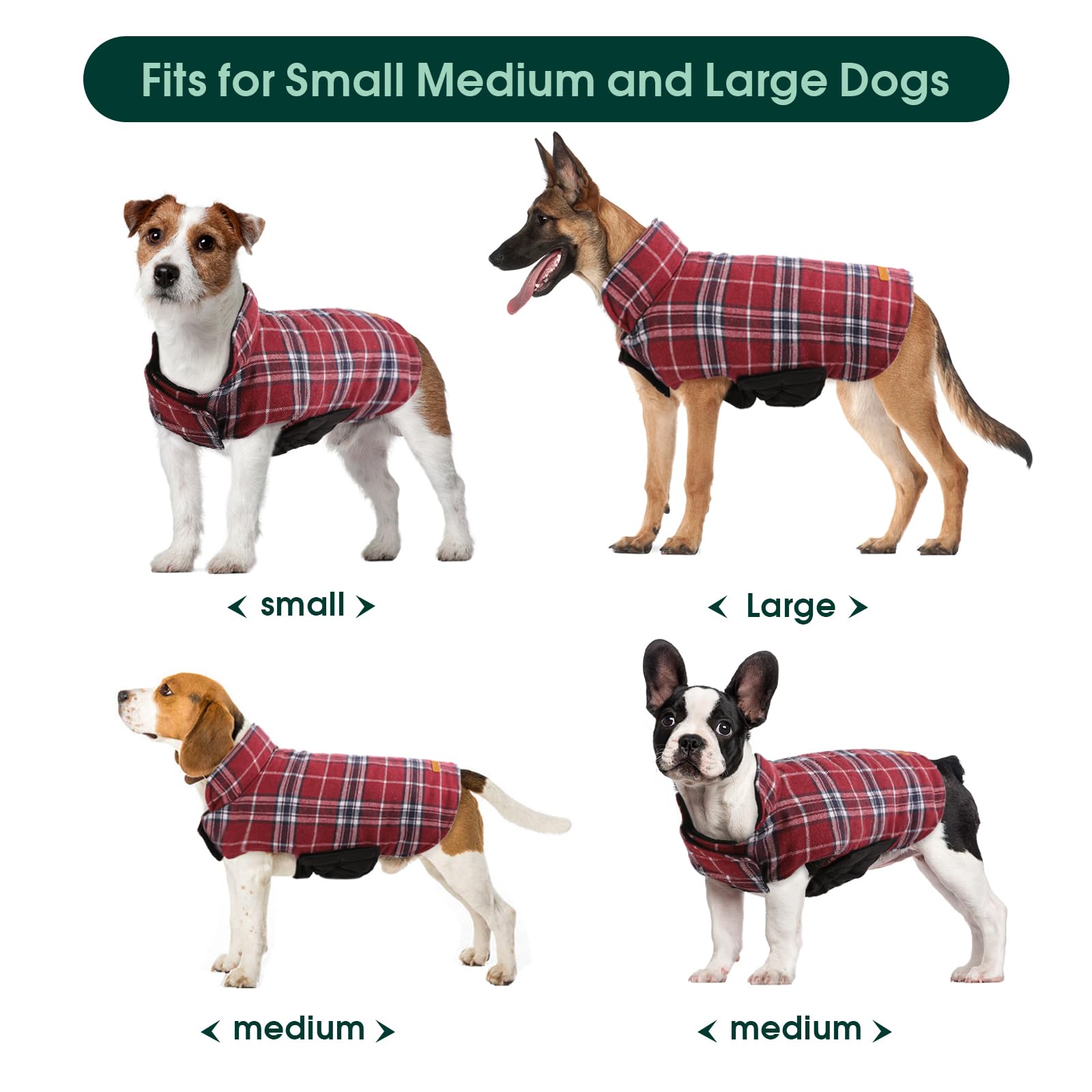 Kuoser Waterproof Dog Coat vintage British plaid colors for festive, chilly days.