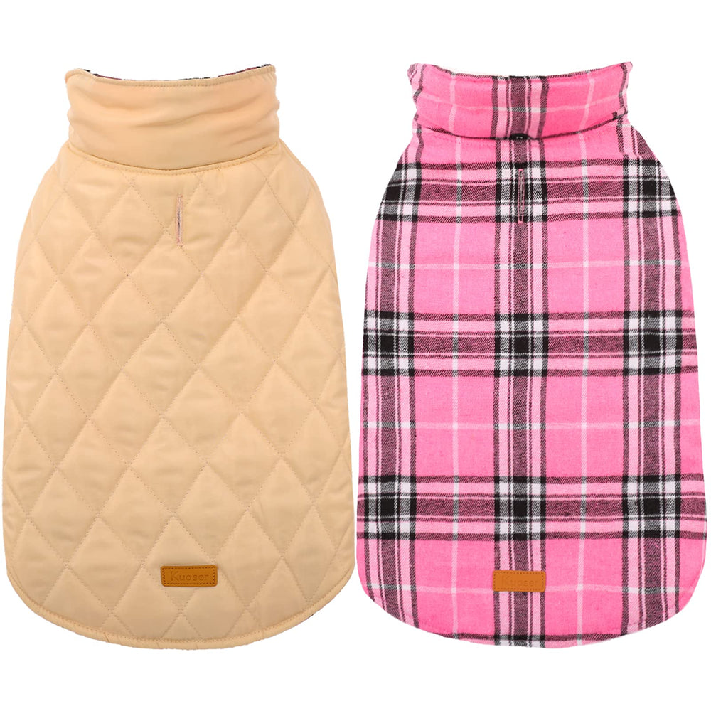 Kuoser waterproof dog coat pink front view shows a cozy winter fit for medium dogs.