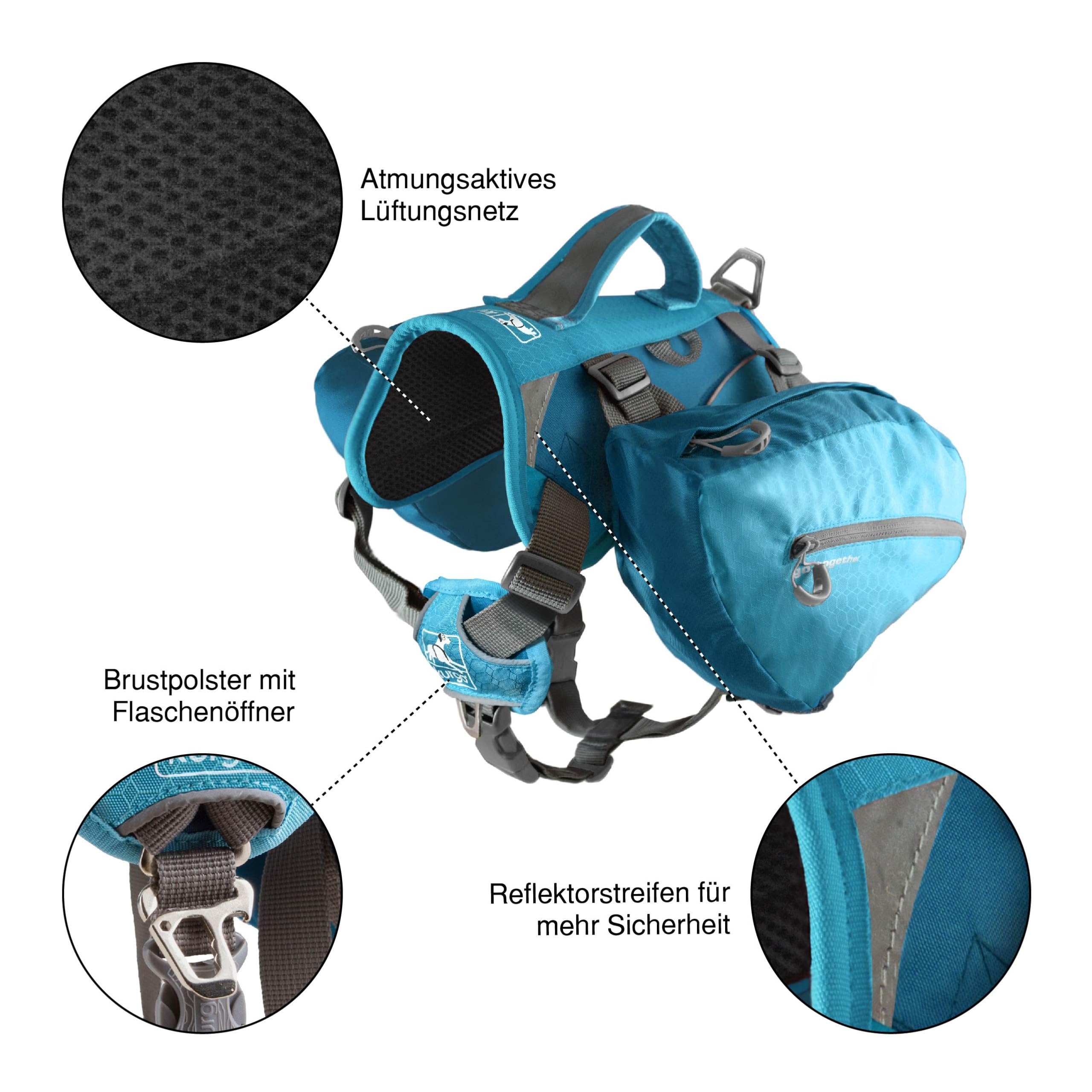 Kurgo Big Baxter adjustment-points demonstrate a customizable fit for any dog while active.