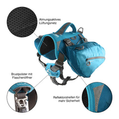 Kurgo Big Baxter adjustment-points demonstrate a customizable fit for any dog while active.