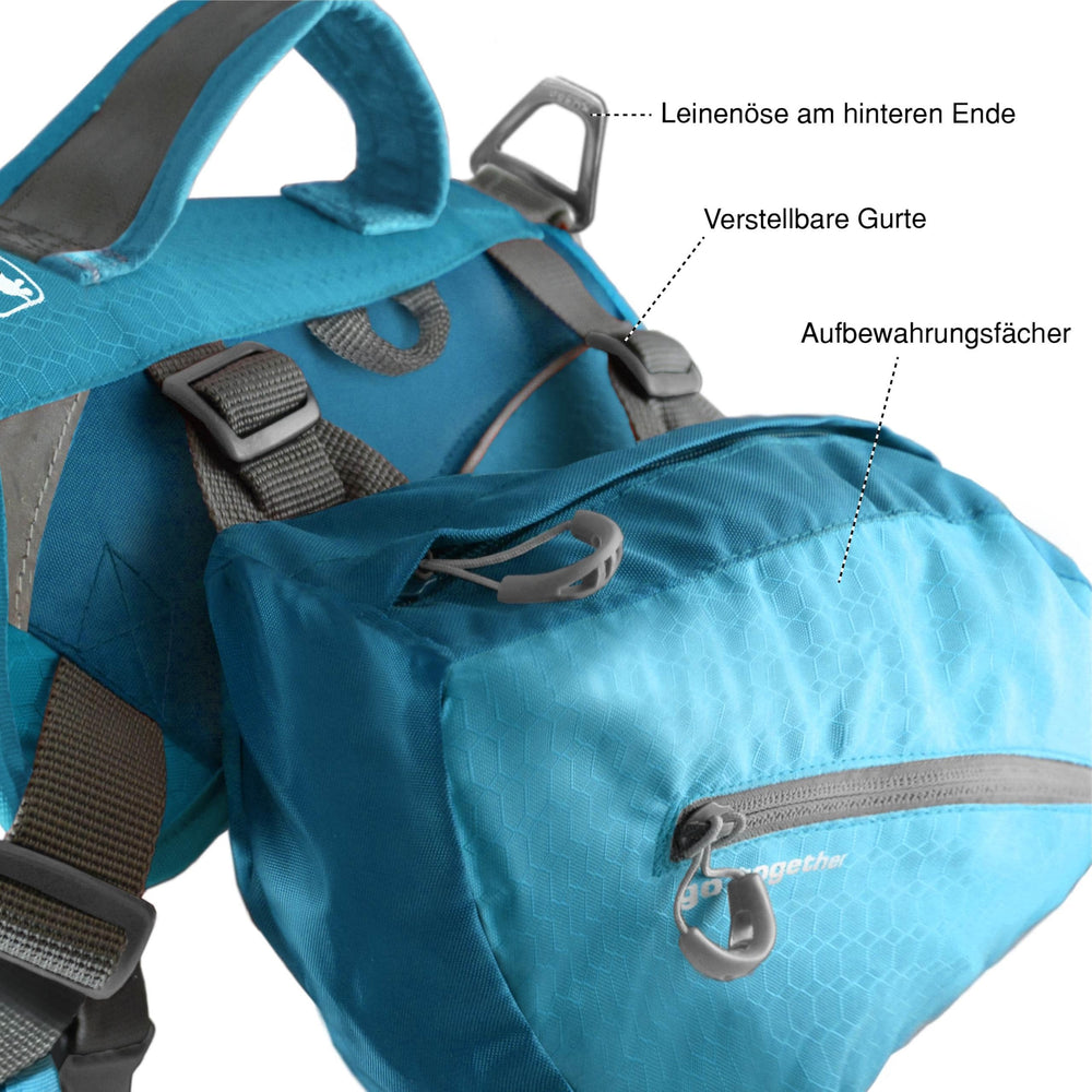 Kurgo Big Baxter spacious saddlebags show ample room for treats, bowls, and gear on outdoor trips.