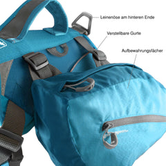 Kurgo Big Baxter spacious saddlebags show ample room for treats, bowls, and gear on outdoor trips.
