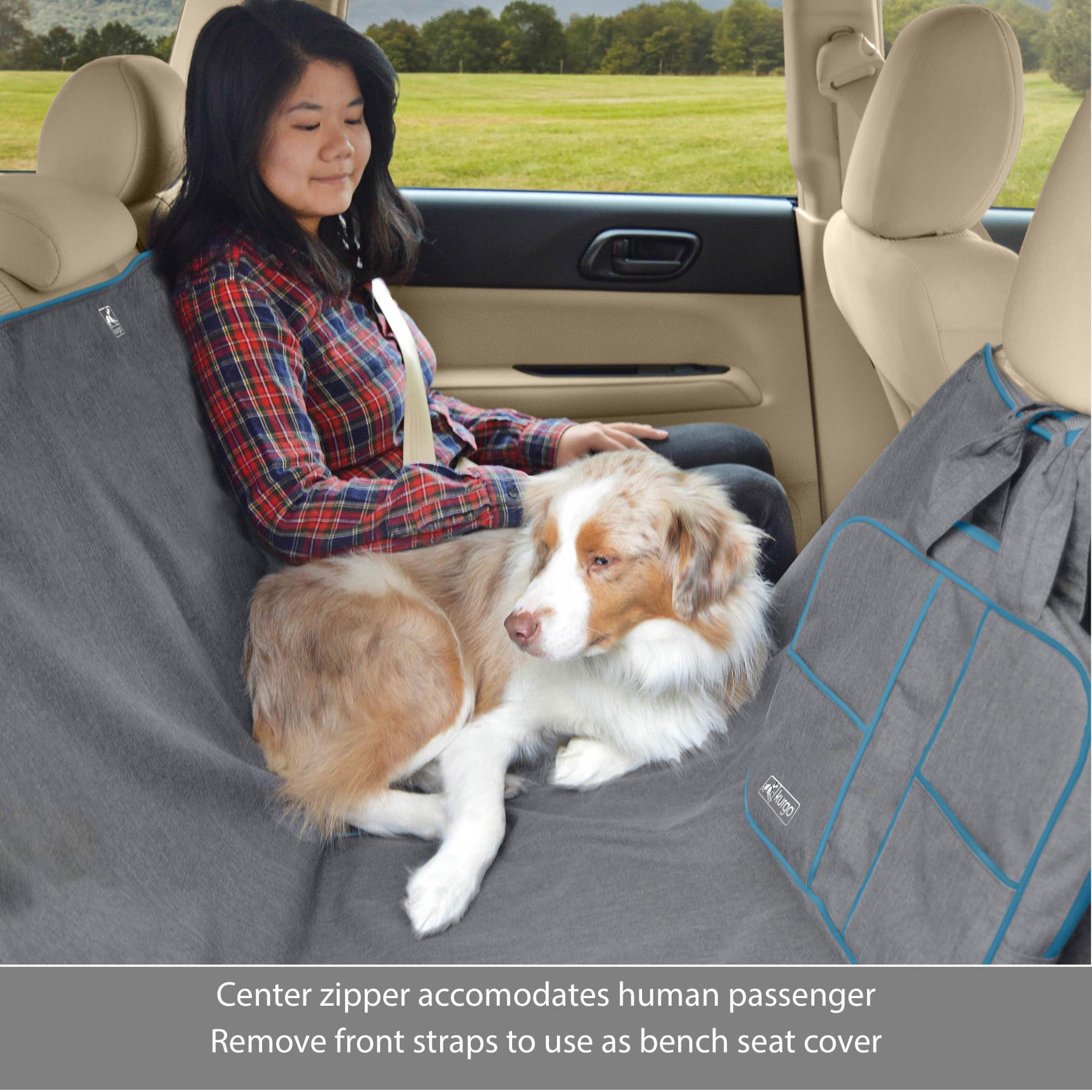Stain-resistant Kurgo Heather Hammock material protects seats during muddy adventures.