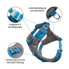 Kurgo Journey Air Harness back handle in use for extra control during hikes.