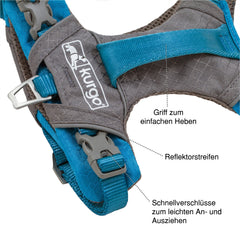 Kurgo Journey Air Harness with reflective trim enhances visibility on evening outings.