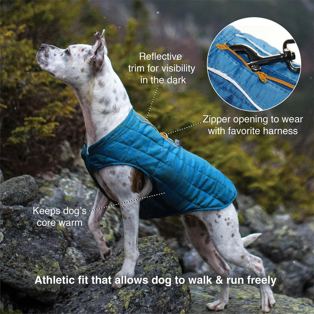 Kurgo Loft Dog Jacket reversible inside-out option shows two color choices for varied outdoor looks.