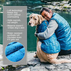 Kurgo Loft Dog Jacket water-resistant Microtomic Ripstop fabric protects during drizzle.