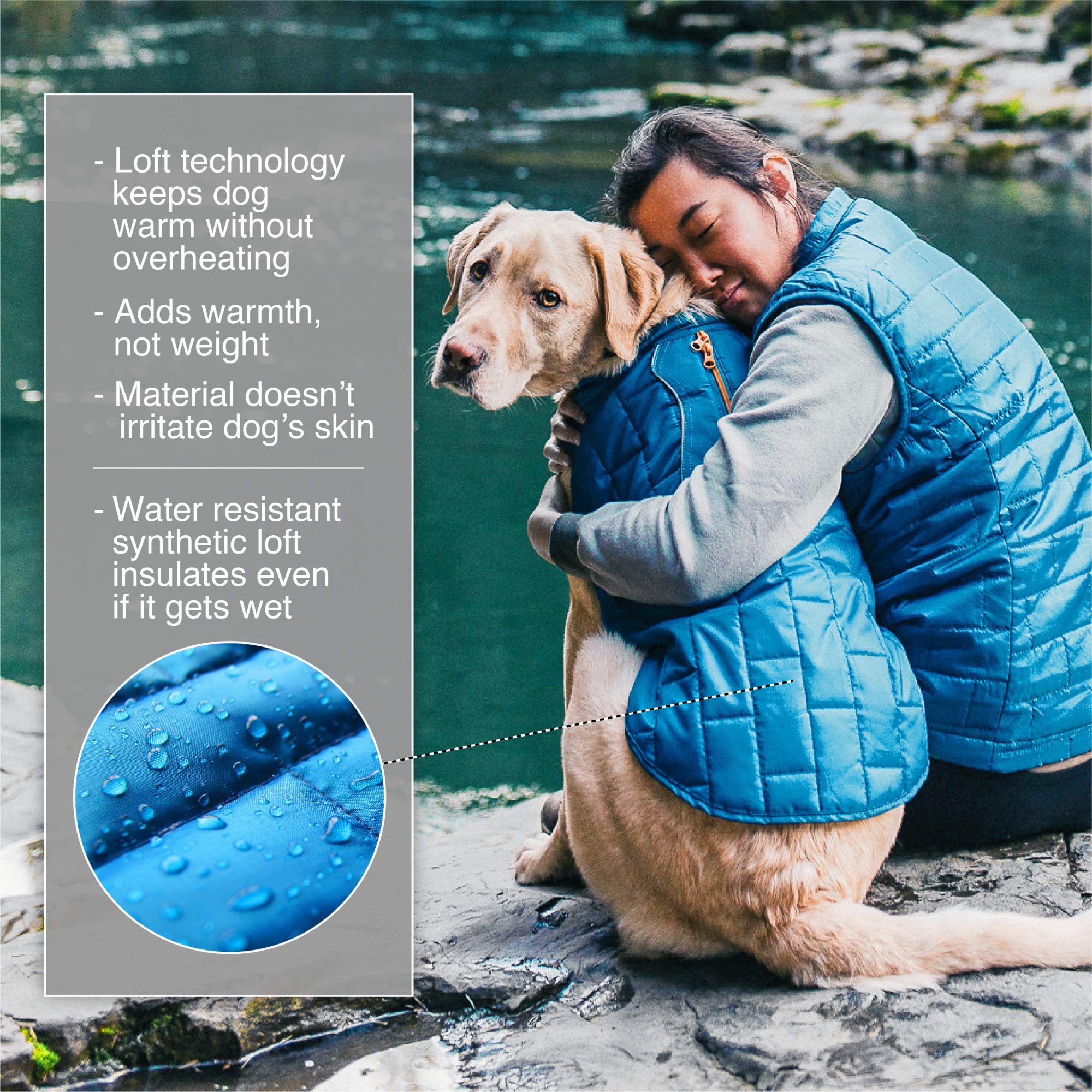 Kurgo Loft Dog Jacket water-resistant shell keeps your dog dry in drizzle
