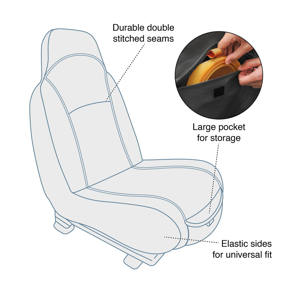 Kurgo Rover bucket seat cover features a storage pocket for leashes and treats.