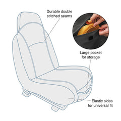 Kurgo Rover bucket seat cover features a storage pocket for leashes and treats.