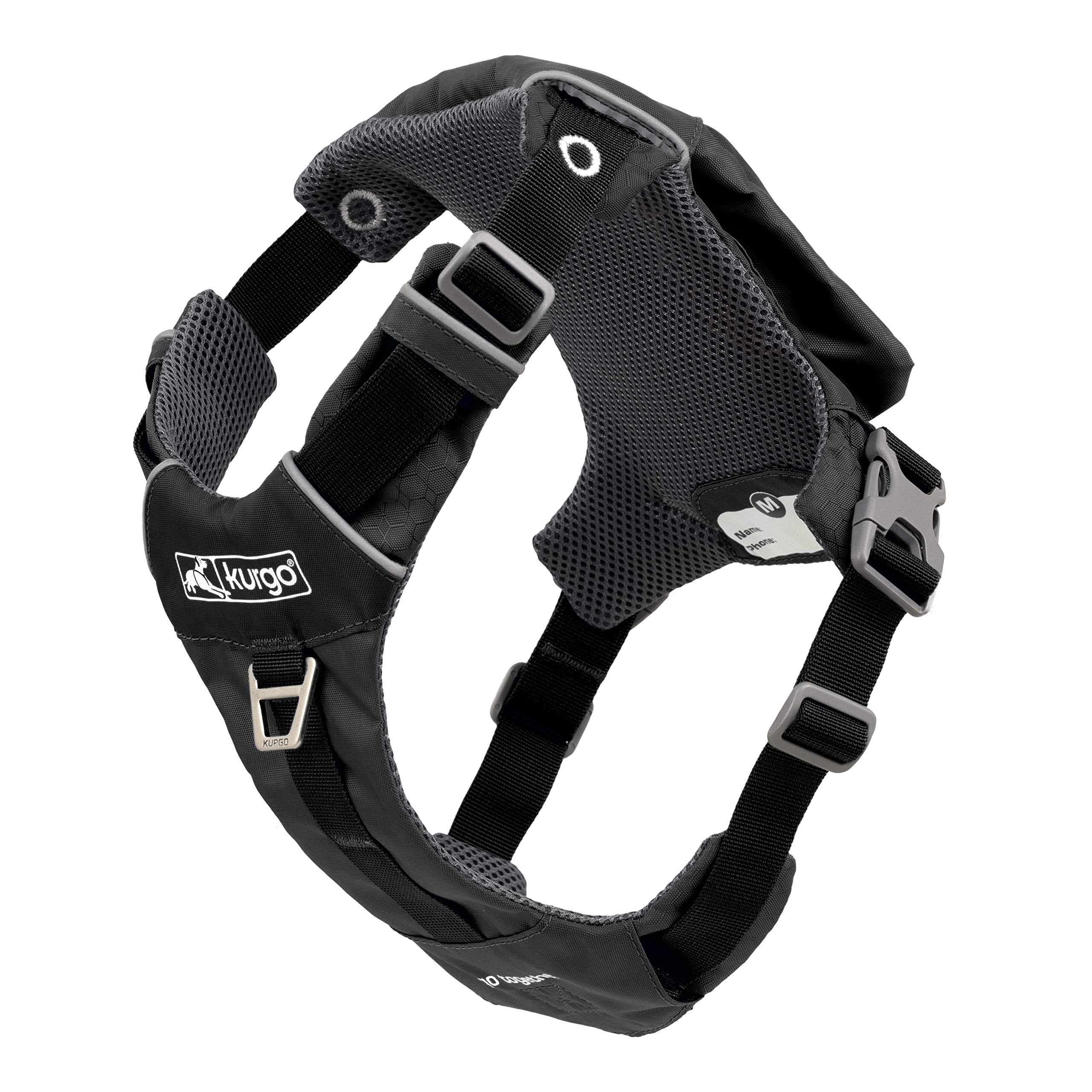 Kurgo Stash n' Dash harness folded in its integrated pouch for travel-ready gear
