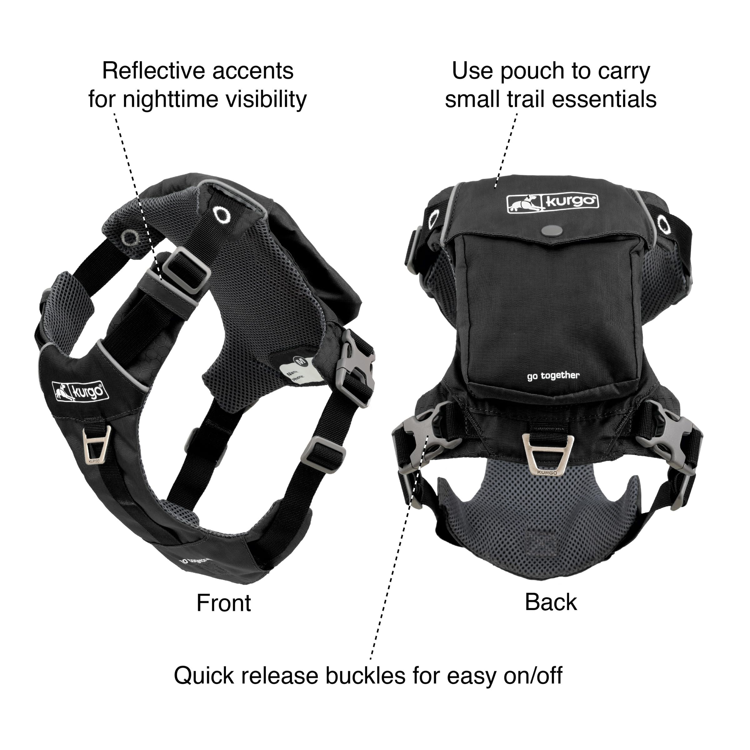 Kurgo Stash n' Dash Harness showing ripstop fabric for rugged use.