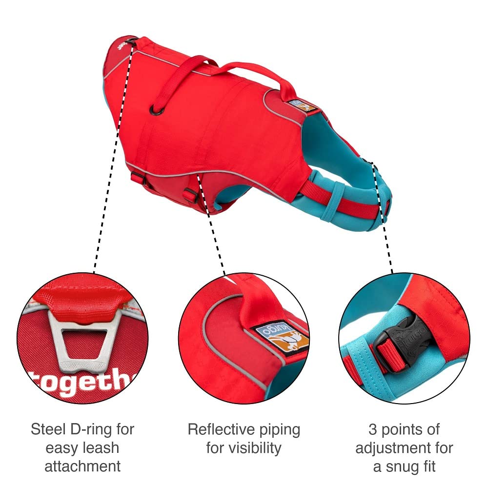 Kurgo Surf n' Turf Life Jacket includes metal D-ring for leash attachment