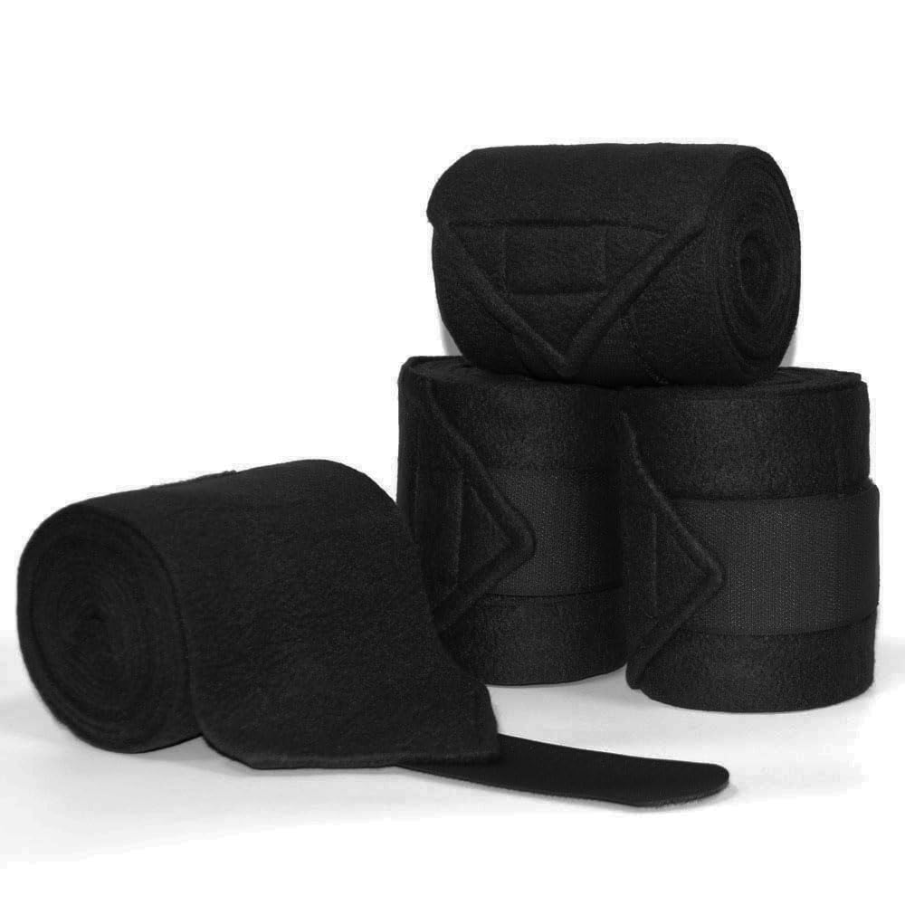 KURSHOW horse polo leg wraps full length black shown on leg for secure riding.