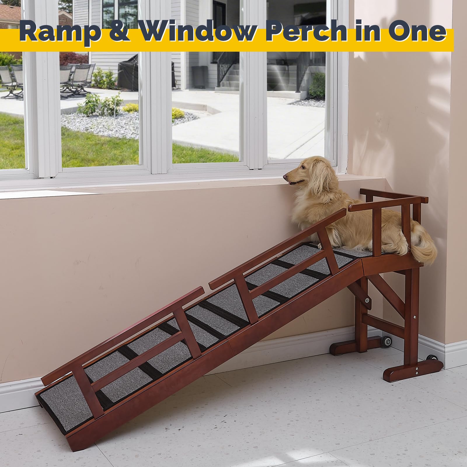 KUVETO dog using ramp to climb onto bed shows everyday practicality.