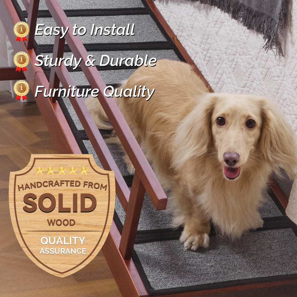 KUVETO ramp in use on bed shows comfortable access for senior dogs.